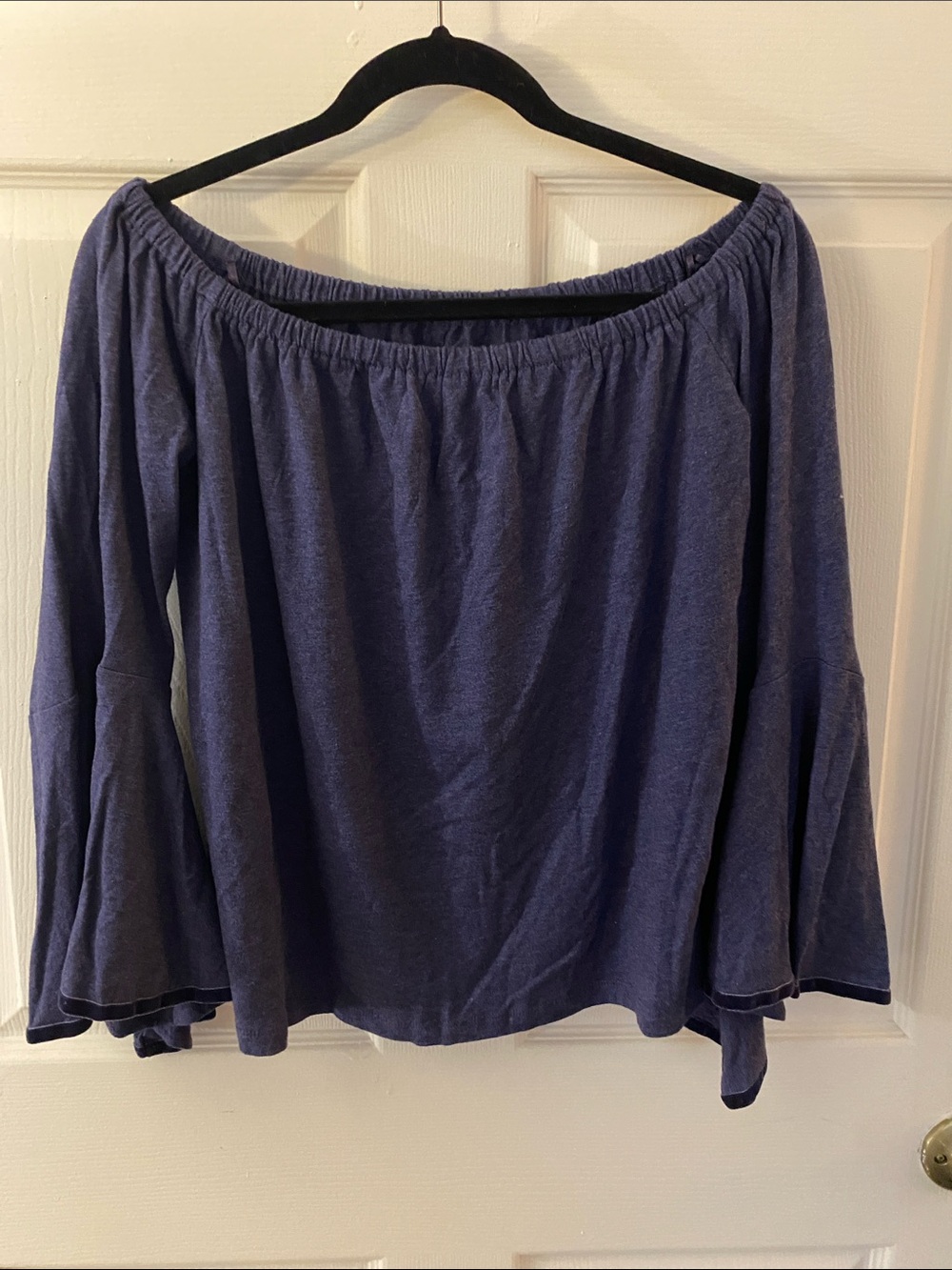 LOFT Dark Blue Bell Sleeved Off the Shoulder Blouse | Size M